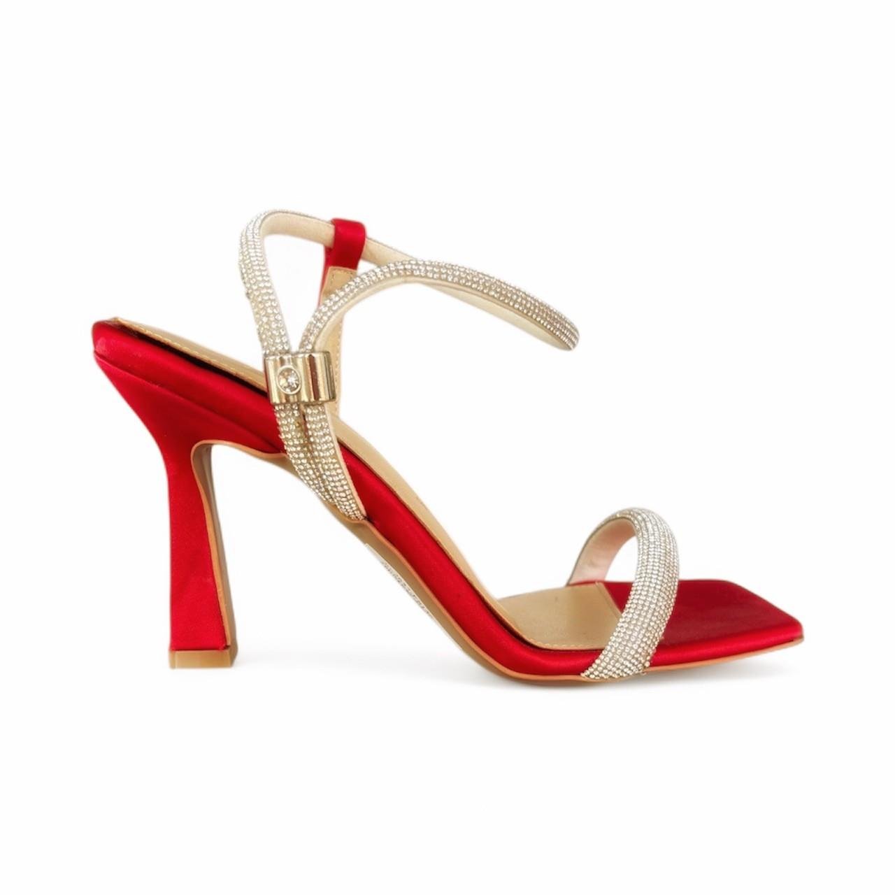 Kadın Taş Detaylı Abiye Ayakkbı Kırmızı Saten