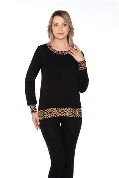 Leopar Detaylı Uzun Kollu Kadın Body