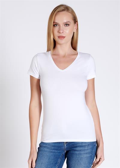 V yaka Kısa Kollu Kadın T-shirt