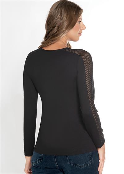 Kolları Dantel Detaylı Bisiklet Yaka Uzun Kollu Kadın Body