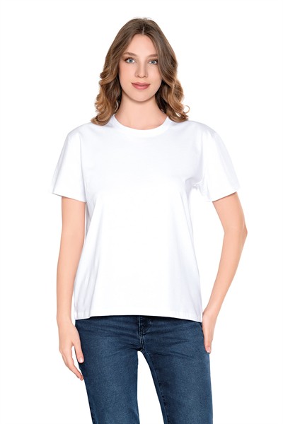 %100 Pamuk Bisiklet Yaka Oversize Kadın T-shirt
