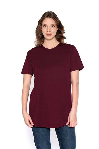 Modal-Pamuk Bisiklet Yaka Oversize Uzun Kadın T-shirt