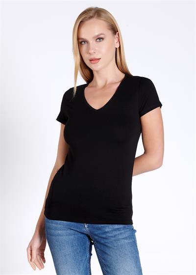 V yaka Kısa Kollu Kadın T-shirt
