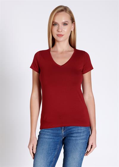 V yaka Kısa Kollu Kadın T-shirt