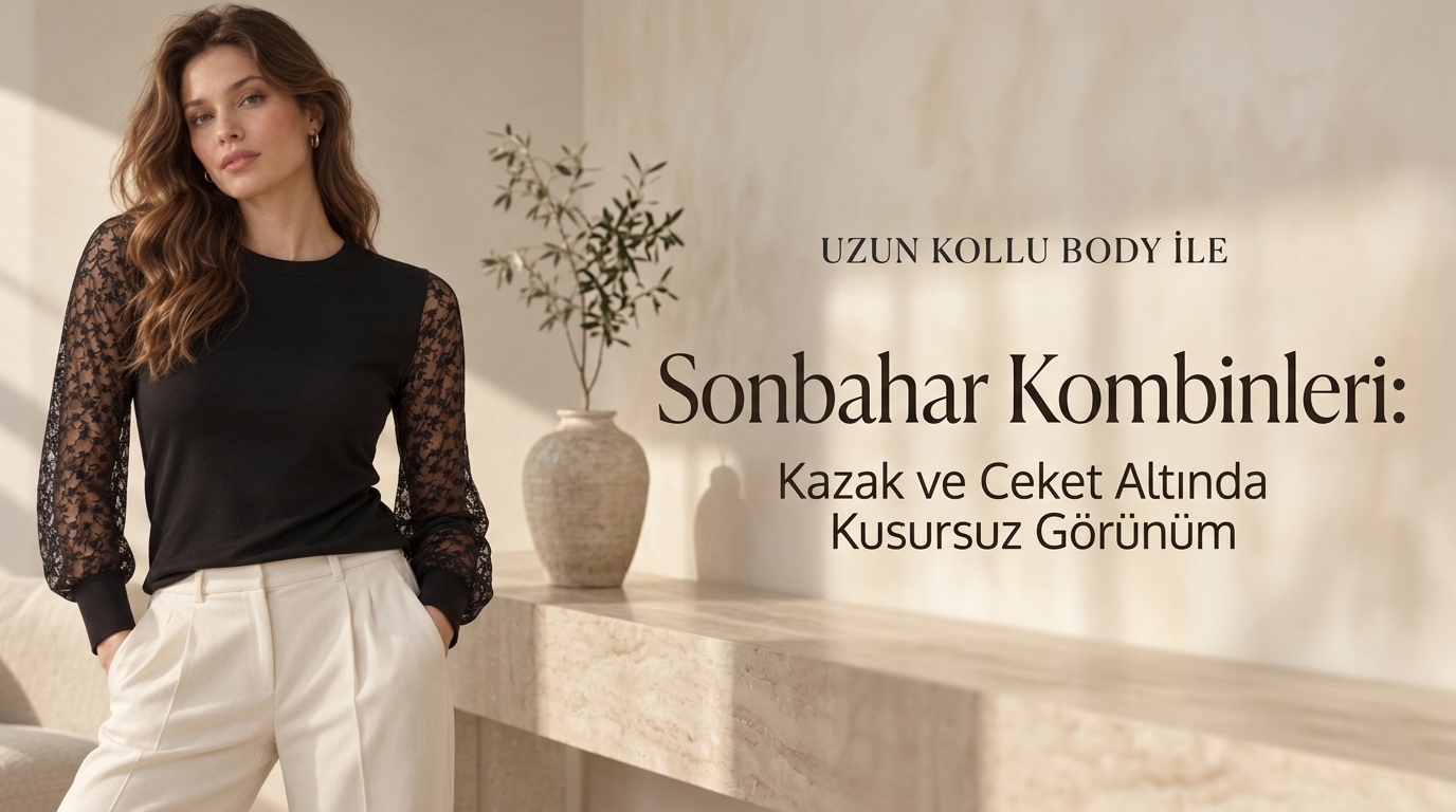 Uzun kollu body ile sonbahar kombinleri - Kazak ve ceket altında kusursuz görünüm