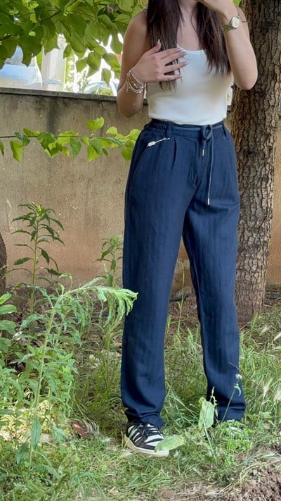 LCST LACİVERT YAZLIK RAHAT KALIP KADIN PANTALON