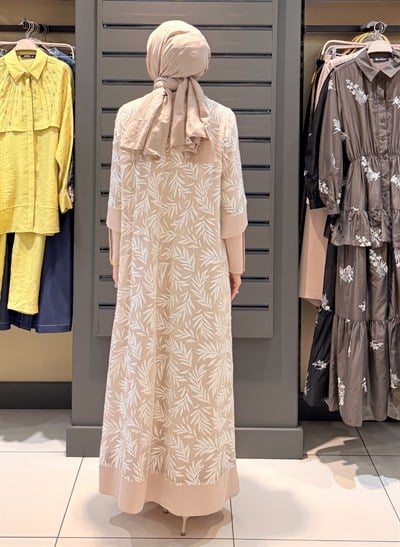 DESENLİ ABAYA TAKIM BEJ