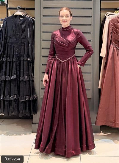 KORSE DETAY ABİYE BORDO