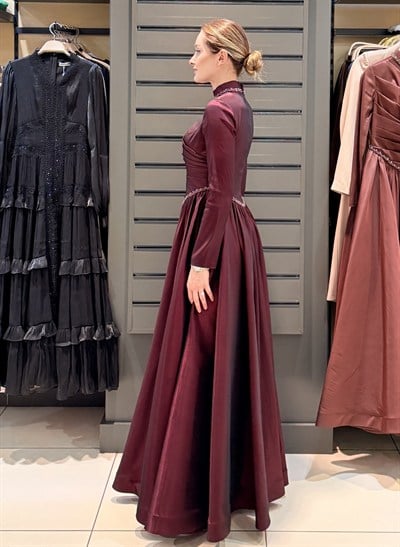 KORSE DETAY ABİYE BORDO