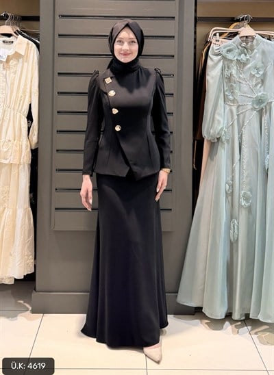 GOLD DETAYLI ELBİSE BEBE MAVİSİ