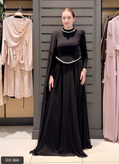 ÇİCEK PELERİNLİ ABİYE SİYAH