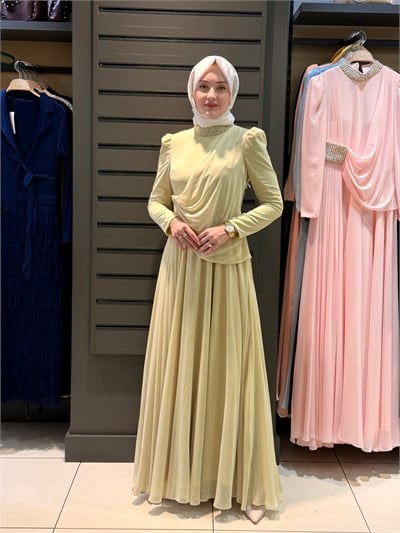 BELİ BONCUKLU ABİYE YEŞİL