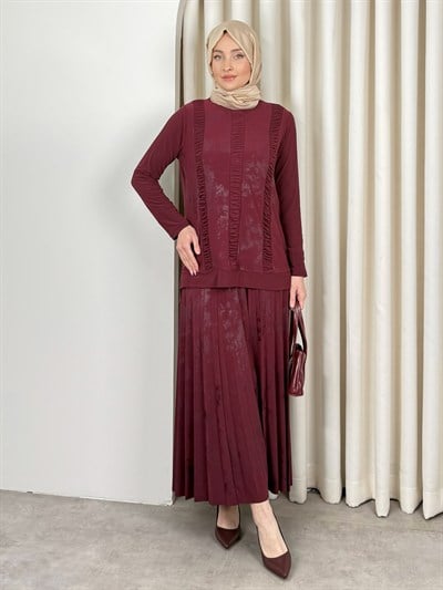 DESENLİ ETEKLİ TAKIM BORDO