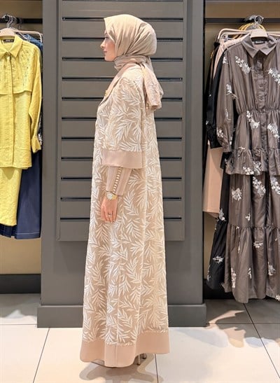 DESENLİ ABAYA TAKIM BEJ