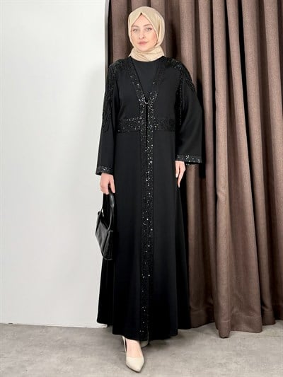 PAYET DETAY ABAYA TAKIM SİYAH