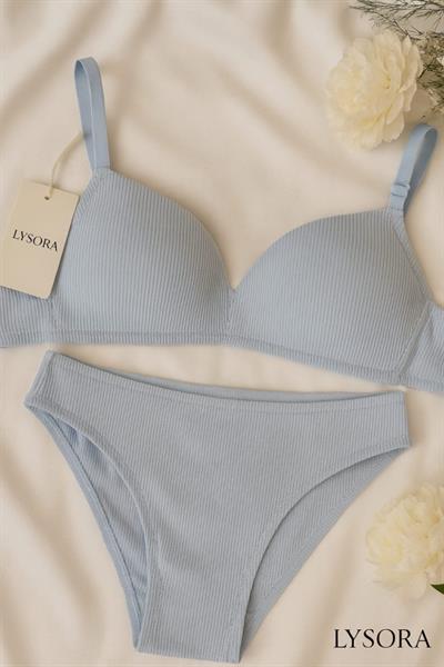 Çizgili Desteksiz Baby Blue Sütyen Takım