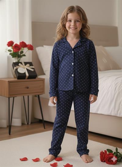 Lacivert Puantiyeli Pijama Takımı