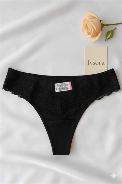Siyah Dantelli Likralı Tanga