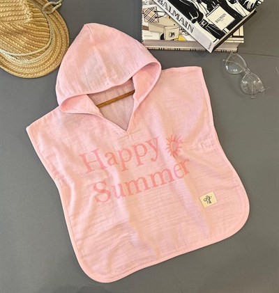 Unisex Kız-Erkek Çocuk Müslin kumaş Happy Baskılı Pareo