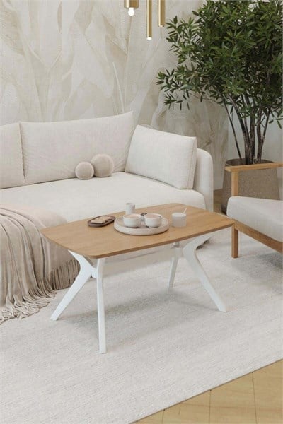 55x90 Ceviz-Krem Orta Sehpa Oturma Odası Sehpa-Salon Sehpa Zen Model
