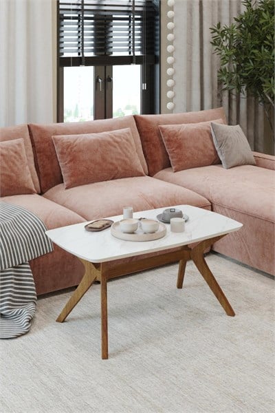 55x90 Marmo-Ceviz Orta Sehpa Oturma Odası Sehpa-Salon Sehpa Zen Model