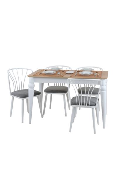 70x120 Mutfak Masası Takımı 1 Masa + 4 Sandalye Metal İstkelet Sultan Model-Ceviz/Beyaz