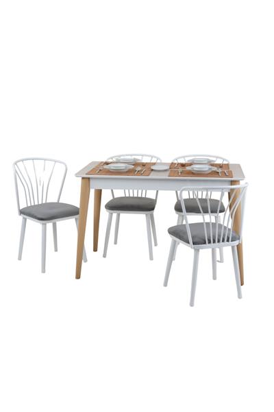 70x120 Mutfak Masası Takımı 1 Masa + 4 Sandalye Metal İstkelet Retro Model-Traverten/Ceviz