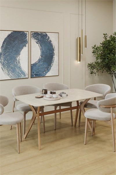 80 x 140 Mutfak Masası(Sadece Masa) Traverten-Ceviz MDF Salon ve Mutfak Masası Viktoria Model (Masa)