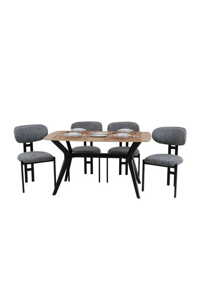 80x120 Mutfak Masası Takımı 1 Masa + 4 Sandalye Salon Masası Viktoria Model-Ceviz/Siyah