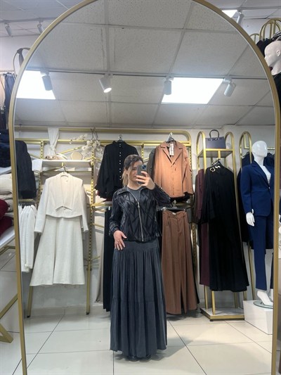 NAZEN – İpek Kupra Elbiseli Takım - Siyah