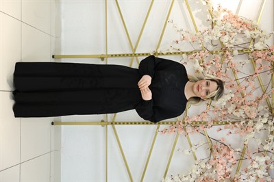 NOIR ELEGANCE – Boncuk İşlemeli Desenli Elbise