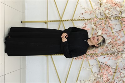 ZARİFE – Leopar Detaylı Taş Şeritli Ferace