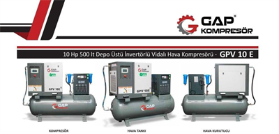 7.5 kW 10 Hp 500 lt Depo Üstü İnvertörlü Vidalı Hava Kompresörü | GPV 10E