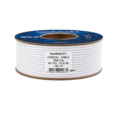 Botech RG6/U4 0.90 Mm 64x0.12 Tel CCS Makaralı Yerli Üretim Anten Kablosu 100 Metre
