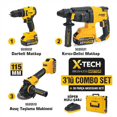 COMBO SET 3 PARÇA (Darbeli Matkap/Kırıcı-Delici Matkap/Avuç Taslama Makinesi)