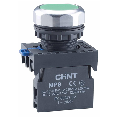 Chint NP8-10BN/3 Yeşil Düz Yaylı Buton 1NA