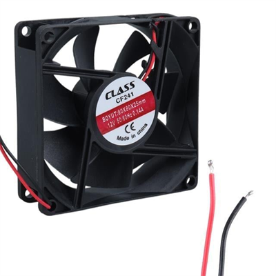 Class CF-241 DC12V 80x80x25mm Aksiyel Fan - 20cm Siyah-Kırmızı Güç Kablolu