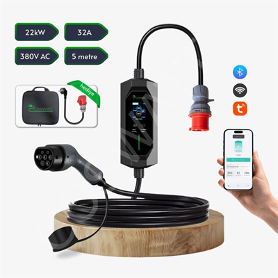 Coswatt Taşınabilir EV Şarj Cihazı CS-P3-32A / 22kW / 5M / Türkçe Menü / 380V AC / 5x32A CEE Fiş / Ev Tipi Priz Adaptörü / Taşıma Çantası