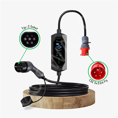 Coswatt Taşınabilir EV Şarj Cihazı CS-P3-32A / 22kW / 5M / Türkçe Menü / 380V AC / 5x32A CEE Fiş / Ev Tipi Priz Adaptörü / Taşıma Çantası