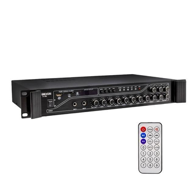 Dexun D-230 250 Watt 3 Zone İki Mikrofon Girişli Hat Trafolu Anfi  Usb-Bt 4/16-70-100v
