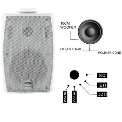 Dexun D-4 Beyaz 10 Cm 150 Watt 100v 4 Trafolu Komutatörlü Sütun Hoparlör
