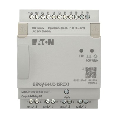 Eaton 197212 EASY-E4-UC-12RCX1 easyE4 12/24 V DC 24 V AC 8 Giriş 4 Röle Çıkışlı Kontrol Rölesi