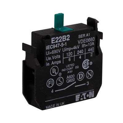 Eaton E22B2 22,5 mm 1 NO E22 Serisi Ağır Hizmet Tipi Kontak Bloğu