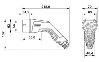 Elektrikli Araç Şarj Kablosu 5 Metre Phoenix Contact EV-T2G3C-3AC32A-5,0M6,0ESBK01