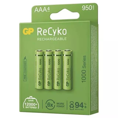 GP Recyko 950mAh Ni-MH AAA Şarjlı İnce Kalem Pil 4lü Paket