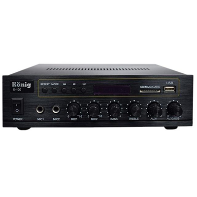 König K-100 USB-SD-Bluetooth Destekli 2 Mik. Giriş 8 Ohm 100/70v 80 Watt Trafolu Anfi