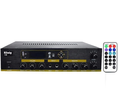 König K-90 2 Zonlu 100 Watt Usb-Bluetooth-2 Bölgeli 2 Mik. Giriş Trafolu Anfi
