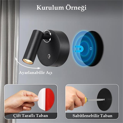 Ledx AL-XYD05 Çok Fonksiyonlu Dokunmatik Şarjlı 1200mAh Duvar Aplik 3000K-4000K-6500K TYPE-C Şarj Girişli