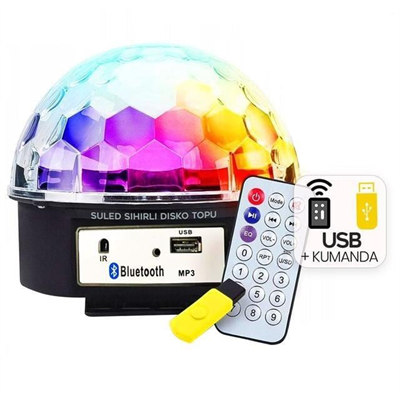 Ledx GM-0803B Sihirli Led Dönen Disko Topu Hoparlör Kablosuz USB/Mp3/Bluetooth Kumandalı 360 Derece