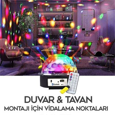 Ledx GM-0803B Sihirli Led Dönen Disko Topu Hoparlör Kablosuz USB/Mp3/Bluetooth Kumandalı 360 Derece